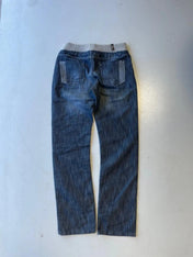 Y2K navy low rise jeans with grey ribbed waistband
