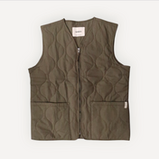 Quilted vest with geometric pattern on a white background