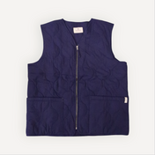 Navy blue vest with a zipper on a white background